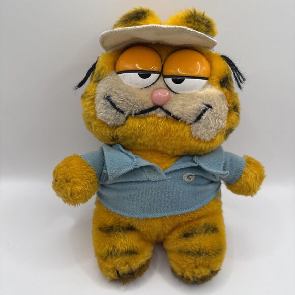 Daikin Other - Vintage 1980s Dakin Garfield Golf Plush Blue Shirt Visor Stuffed Cat
